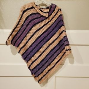 Renee's Wool Bl.Sweater Poncho/Shrug, Arms Holes, Asym.Stripe, OS, NWT